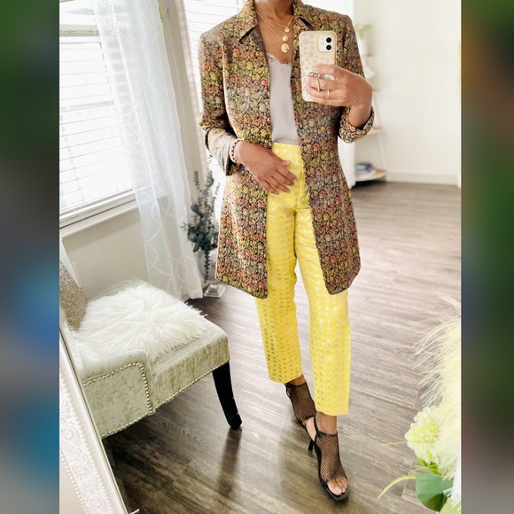 Ann Taylor LOFT Yellow Metallic Career Pants 8 - Picture 3 of 10